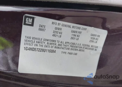 2008 Buick Lucerne Cxl из США, поврежденный, VIN 1G4HD57228U116084